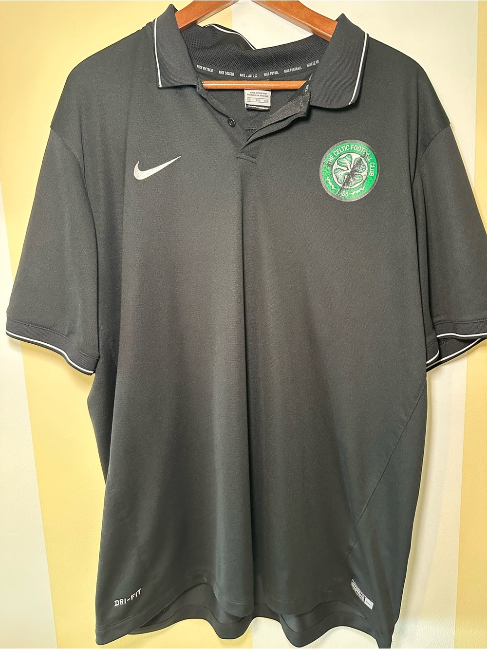 Vintage Celtic FC Nike Polo Shirt XXL Black Total 90 Scottish Soccer Jersey